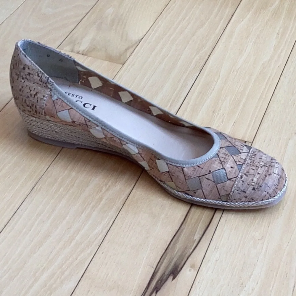 Sesto Meucci made in Italy Mabyn Cork Patterned Wedges. Women’s size 9